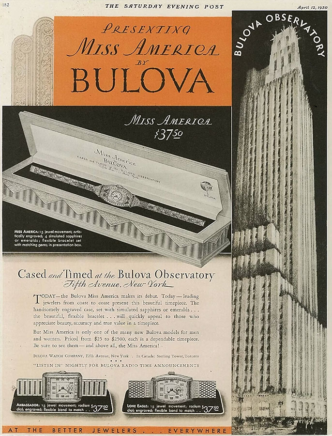 Cartel publicitario 1920s, BUlova Observatory